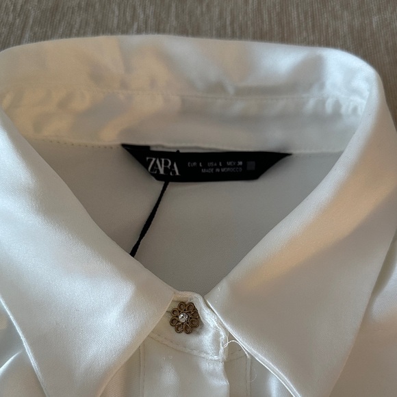 Zara White Ruffle Front Blouse - Picture 2 of 7